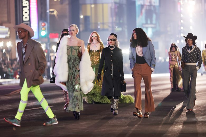 LOS ANGELES, CALIFORNIA - NOVEMBER 02: Models walk the runway during Gucci Love Parade on November 02, 2021 in Los Angeles, California. (Photo by Emma McIntyre/Getty Images for Gucci)