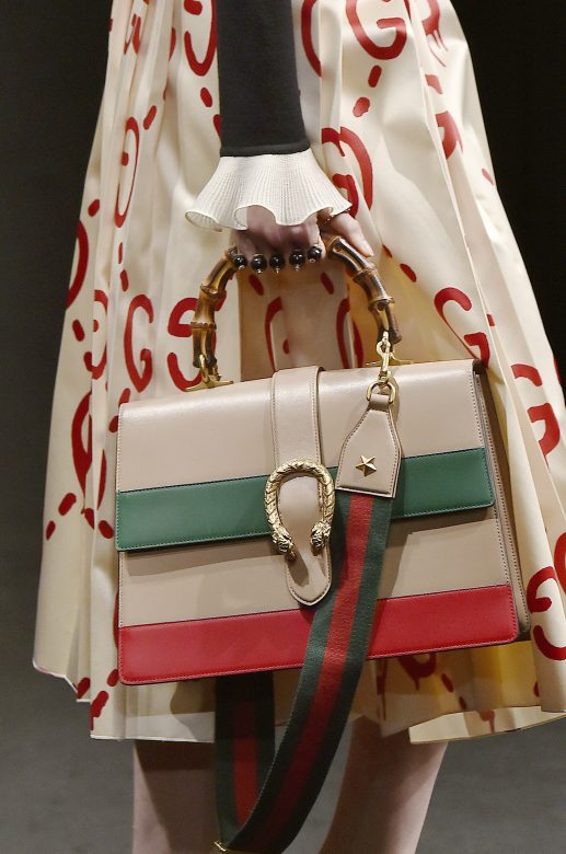 MILAN, ITALY - FEBRUARY 24:  Accessories bag detail on the runway at the Gucci Autumn Winter 2016 fashion show during Milan Fashion Week on February 24, 2016 in Milan, Italy.  (Photo by Catwalking/Getty Images)