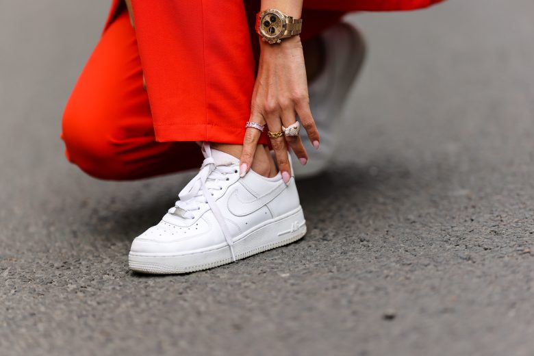 PARIS, FRANCE - APRIL 08: Patricia Gloria Contreras wears a Rolex watch, Nike white sneakers shoes, on April 08, 2021 in Paris, France. (Photo by Edward Berthelot/Getty Images)