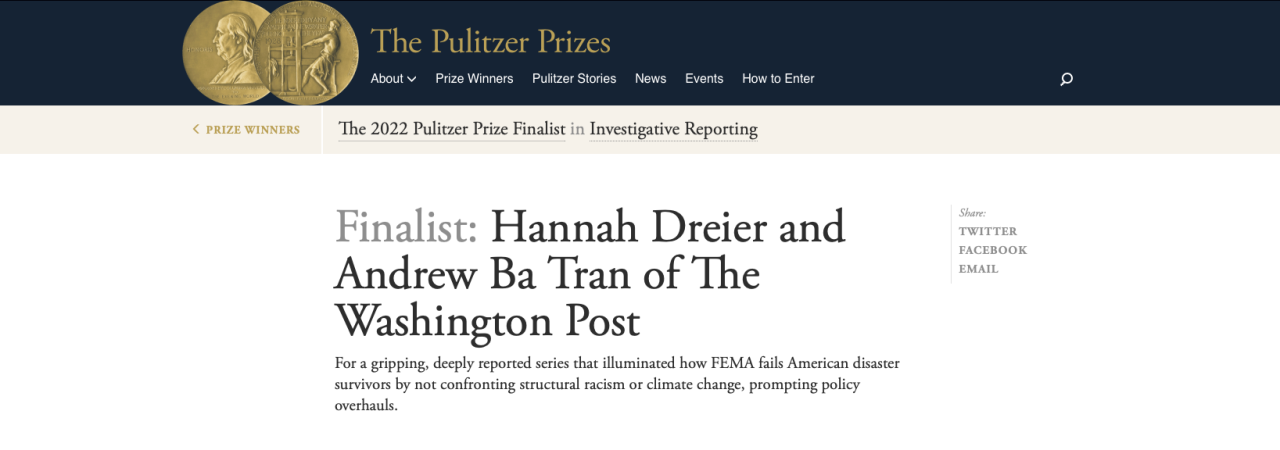 Ký giả gốc Việt của Washington Post vào chung kết giải Pulitzer